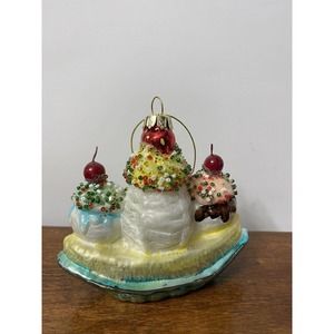 Robert Stanley Banana Split Ice Cream Sundae Blown Glass Christmas Ornament
